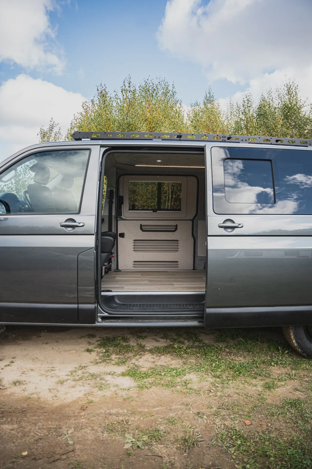 VW Transporter T6 with open sliding door